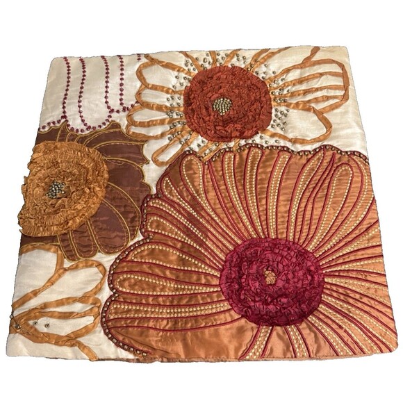 2 Pier 1 Embroidered Floral Pillow Covers Decorative Colorful Applique 18" Boho - Picture 2 of 11